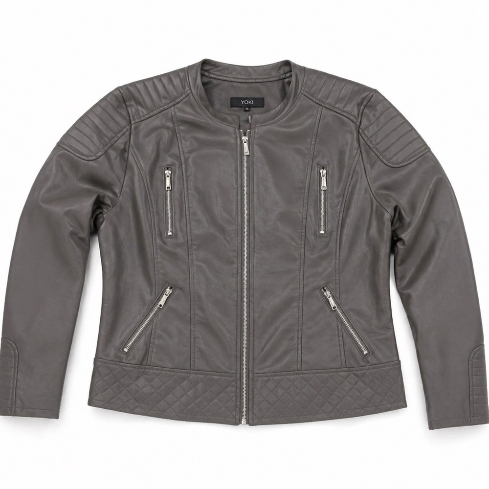 Yoki Plus Gray Faux Leather Moto Jacket
